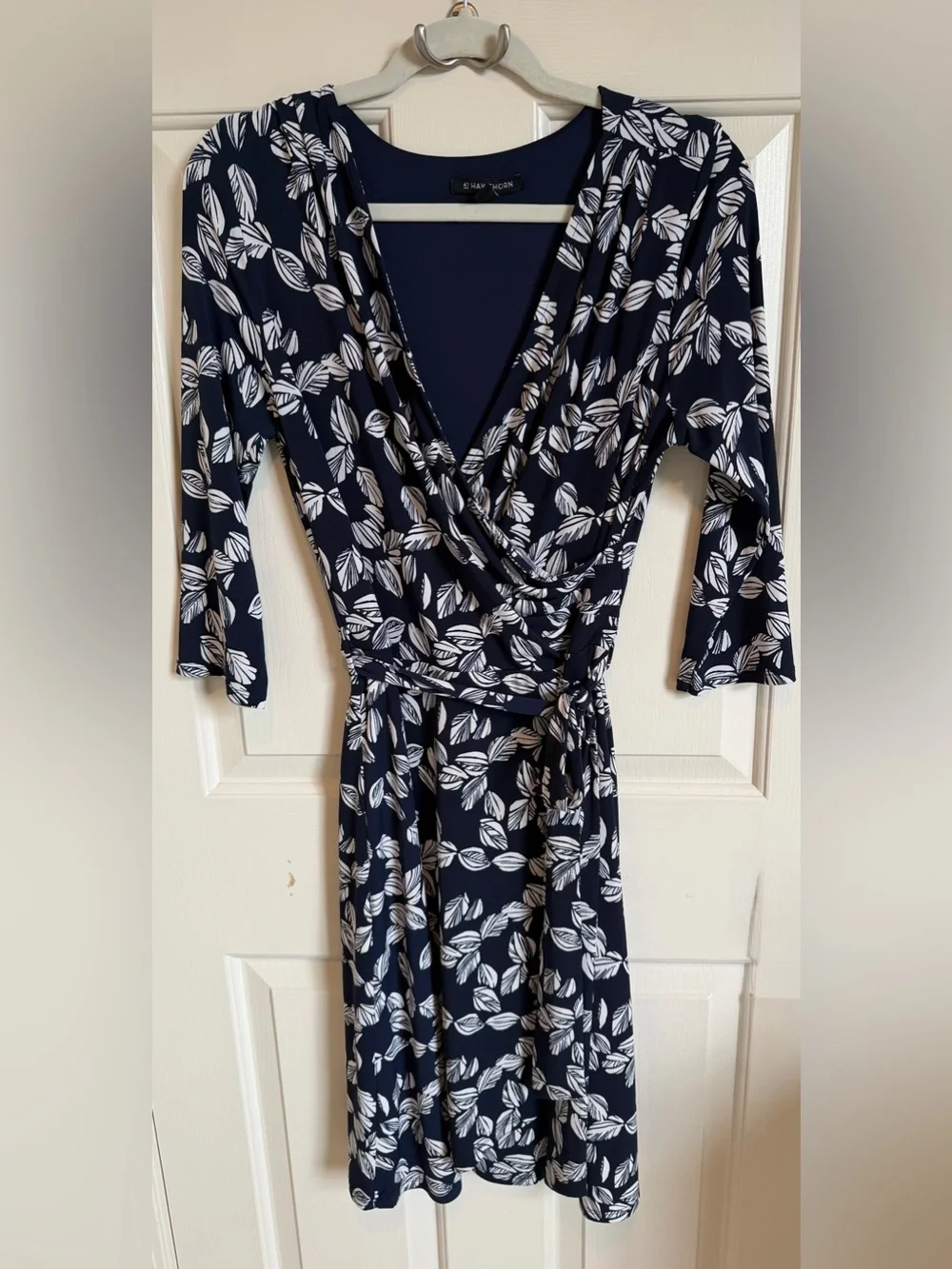 NWOT 41 Hawthorn Surplice Faux Wrap Dress Navy & White Size L - Picture 3 of 6